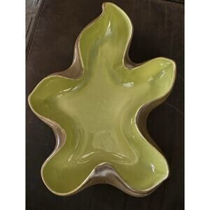 Vintage MCM Red Wing Atomic Lime Green Brown Pottery Console Bowl